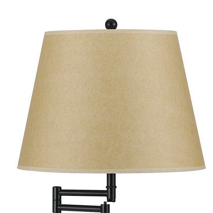 Metal Round 3 Way 27" Table Lamp with Spider Type Shade, Bronze and Brown - Benzara