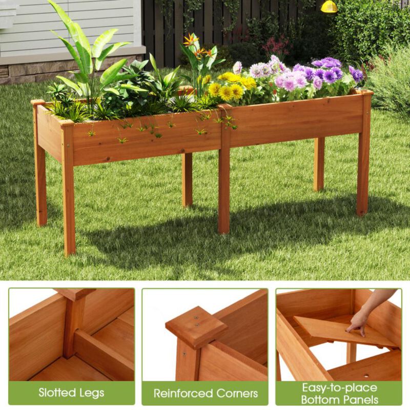 Hivvago Fir Wood Outdoor Raised Garden Bed with Divider Panel and Drainage Holes
