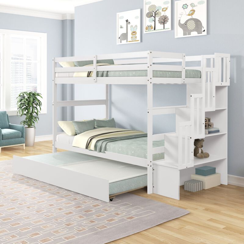 Whisen Twin over Twin Bunk Beds With Twin Trundle and Stairway Storage Function