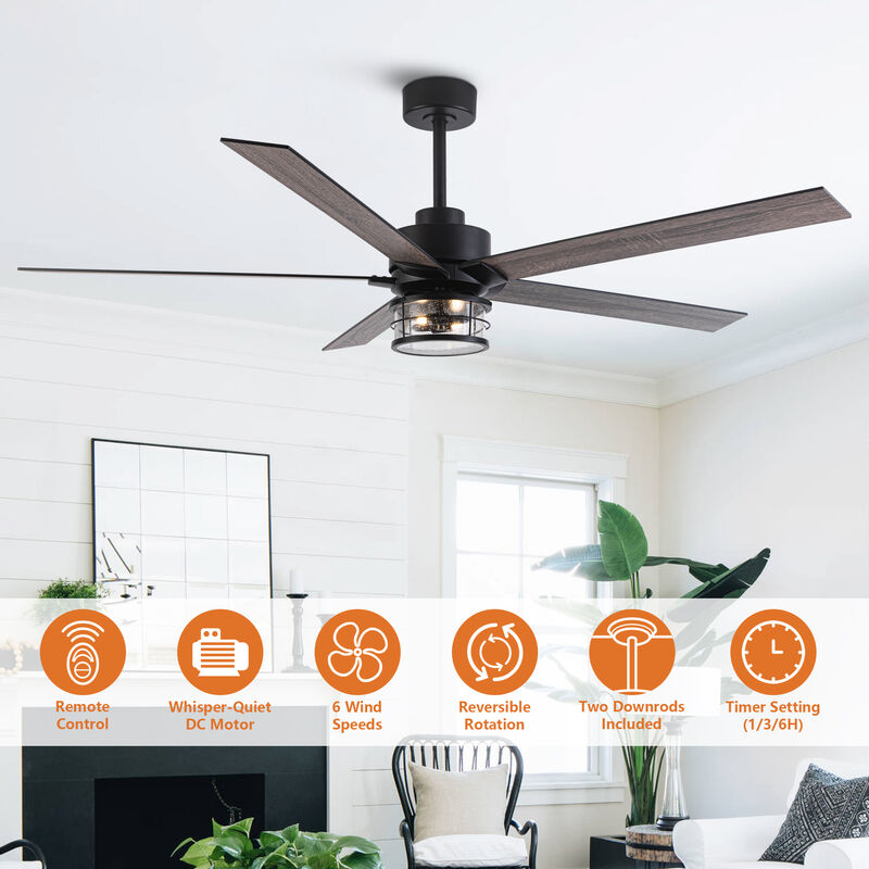 65" Black Wooden 5-Blade Industrial Ceiling Fan with Light and Remote