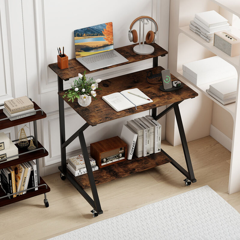 Compact Rolling Computer Desk with Power Outlets for Small Spaces image number 4