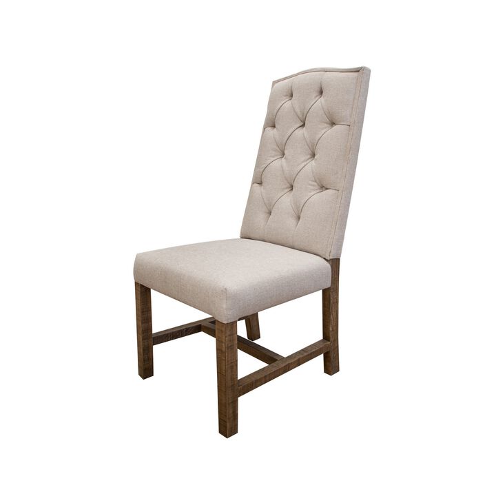 Genie 21 Inch Dining Chair, Set of 2, Ivory Polyester, Solid Brown Wood-Benzara