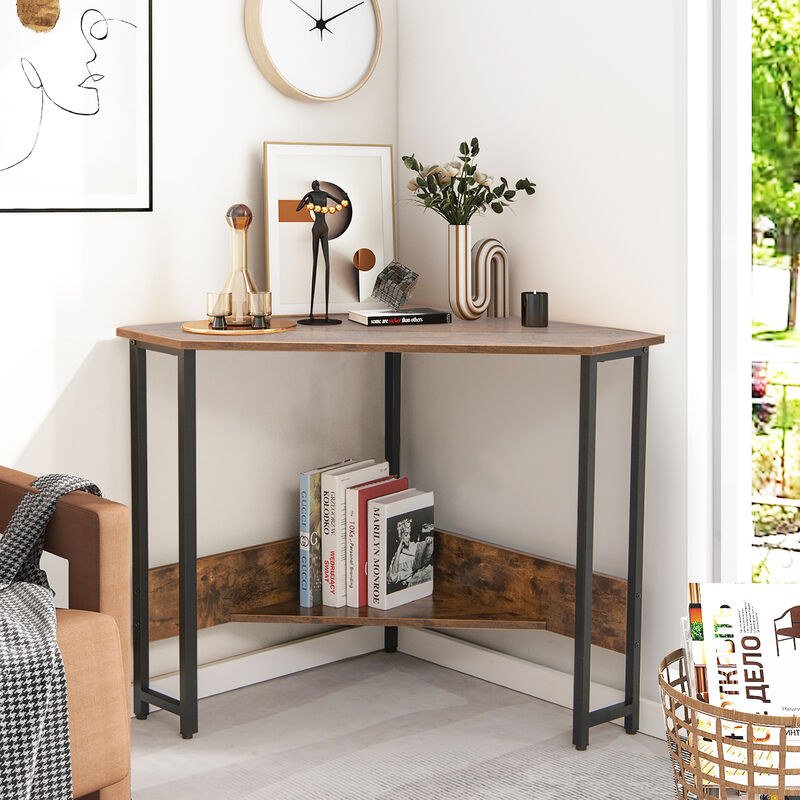 Costway Triangle Computer Desk Corner Desk Home Office w/Power Outlets USB Ports Black