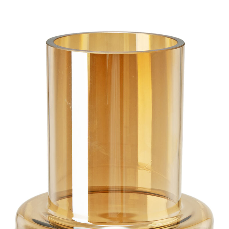 Alma 14 Inch Modern Vase, Geometric Design, Amber Luster Glass Frame - Benzara