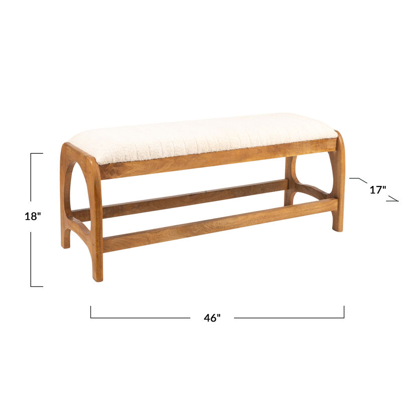Mango Wood Arch Bench with Boucle Seat image number 2