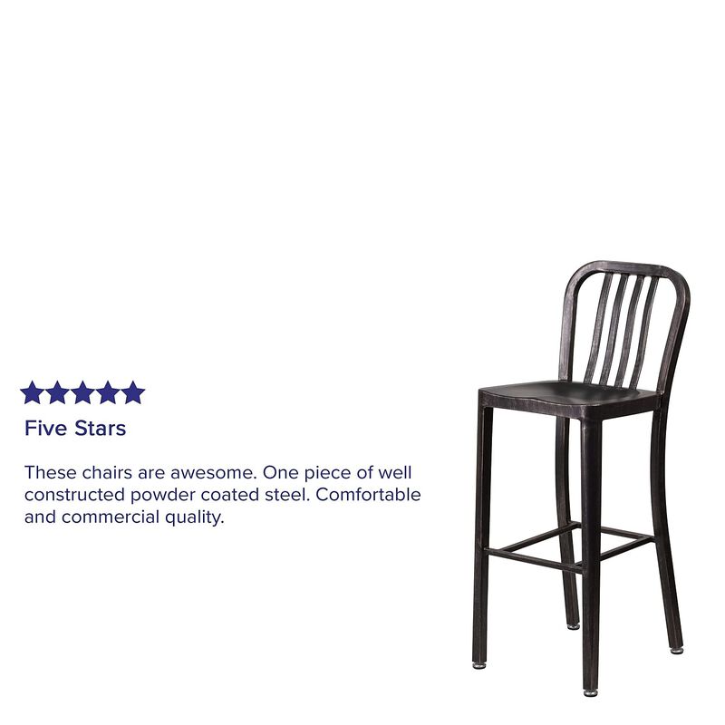 Flash Furniture Commercial Grade 30" High Black-Antique Gold Metal Indoor-Outdoor Barstool with Vertical Slat Back image number 2
