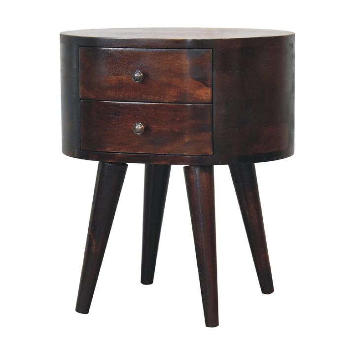 Light Walnut Solid Wood 2 Drawers Rounded NightStand