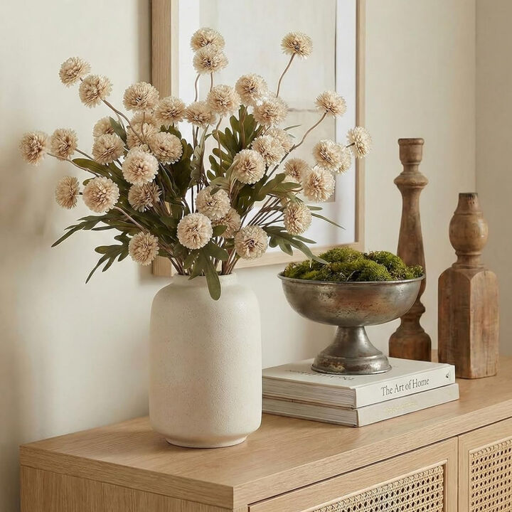 9 Piece Beige Artificial Chrysanthemum Flower Stems Vase Filler