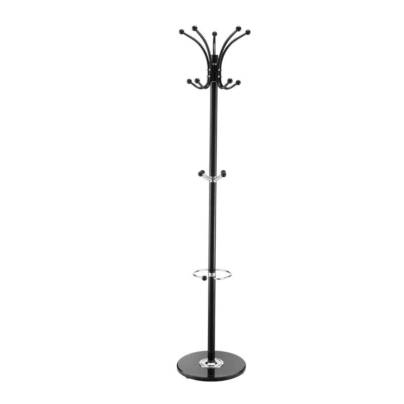Coat Rack with Umbrella Holder, 14 Hooks Freestanding Stand with Marble Base image number 0