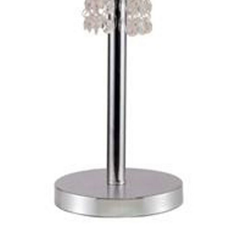 Denise 29 Inch Table Lamp, Glass, Metal Frame, Mesh Shade, Crystals, Gold - Benzara