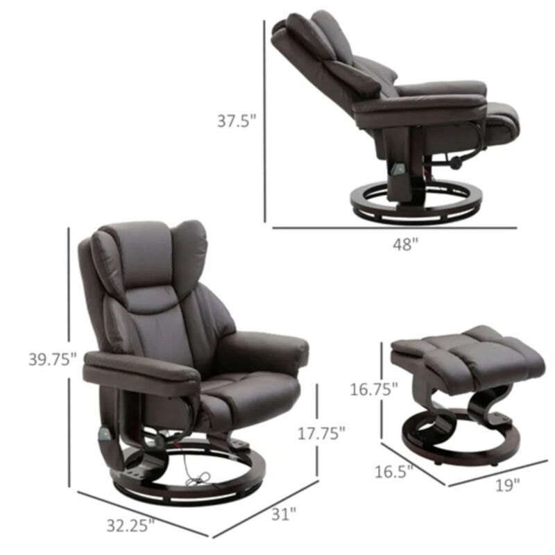 Remote-Controlled Faux Leather Massage Recliner Chair with Ottoman – Adjustable for Total Relaxation