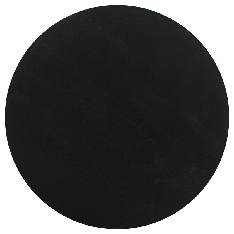 Niko 24 Inch Artisan Round Accent Table, Smooth Pedestal Design, Black Wood