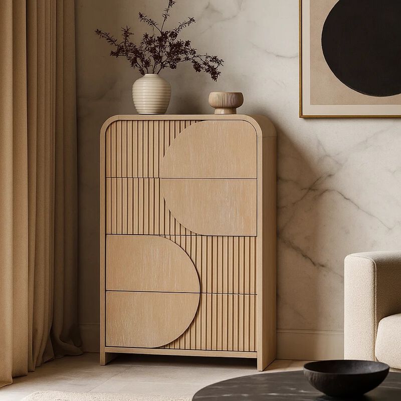Tanya Tall Dresser Chest, 4 Drawers with Reeded Panels, Natural Brown image number 6