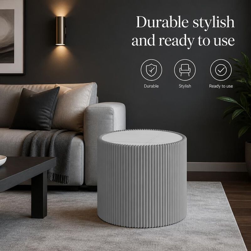 GOODSILO Round Cylinder Sintered Stone Top Modern Coffee Table with Unique Gold Pattern for Living Room and Multi-space Use image number 4