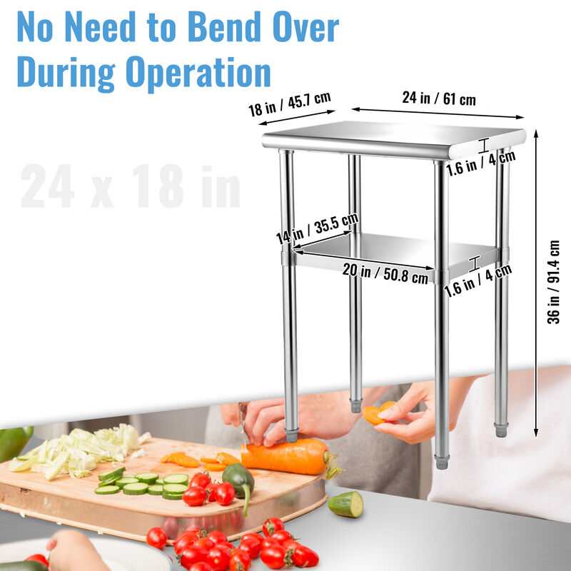 VEVOR Stainless Steel Work Prep Table Commercial Food Prep Table 24x18x36in image number 6