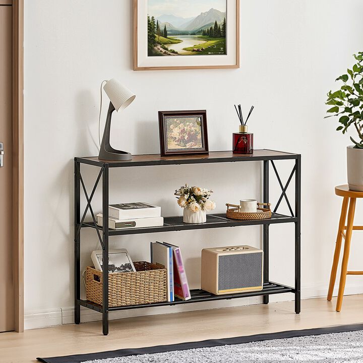 3 Tier Narrow Console Table, Behind Couch Sofa Table with Metal Frame