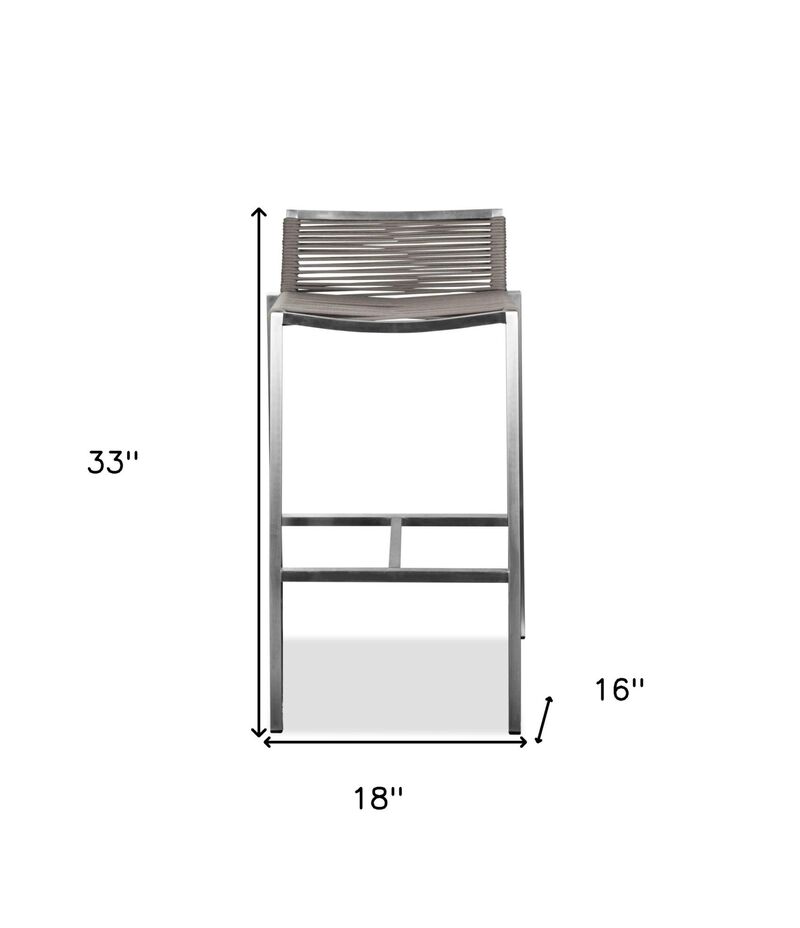 HomeRoots 28" Brown And Silver Stainless Steel Low Back Bar Height Bar Chair image number 4