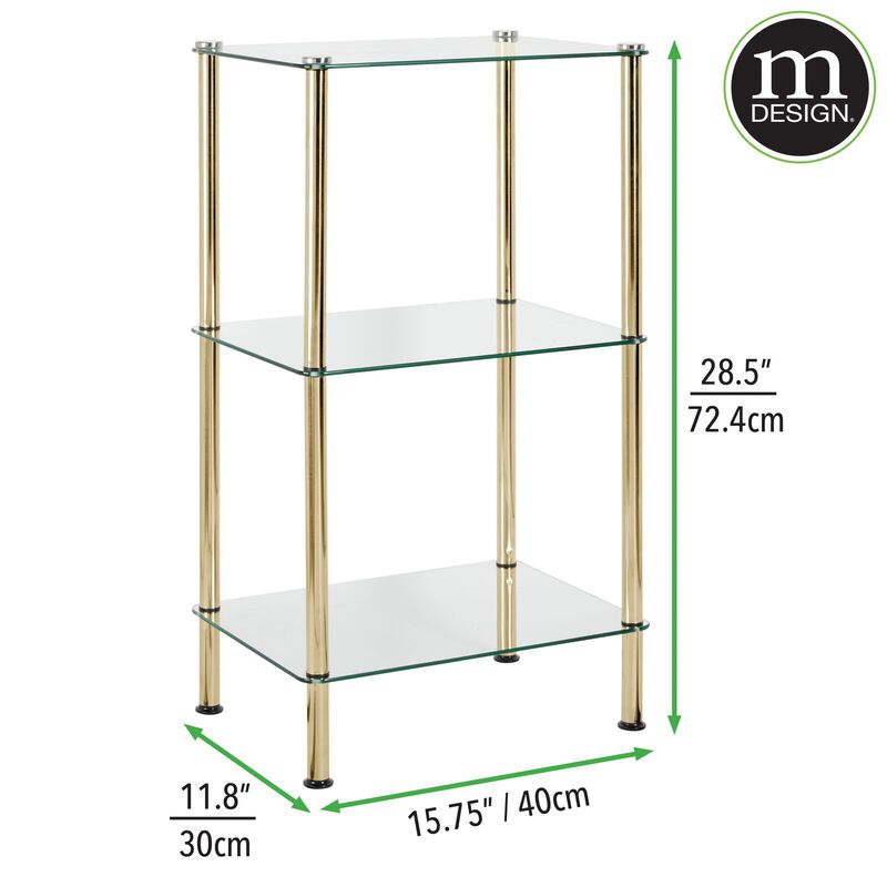 mDesign Metal/Glass 3-Tier Storage Tower w/ Open Glass Shelves, Soft Brass/Clear