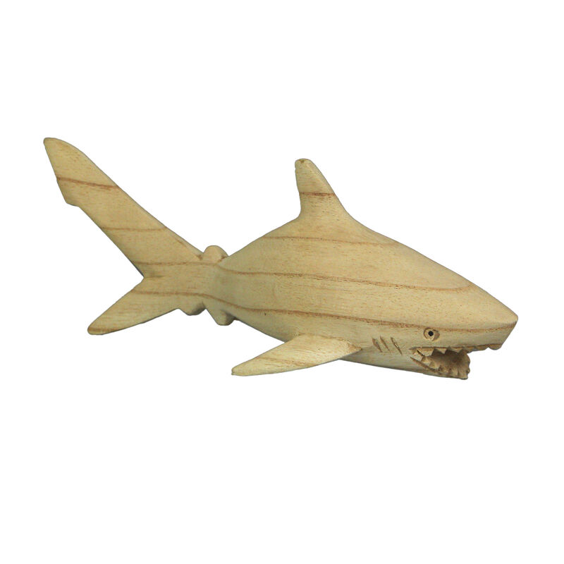 8" Hand Carved Great White Shark Wooden Sculpture &ndash; Nautical Ocean Decor image number 1