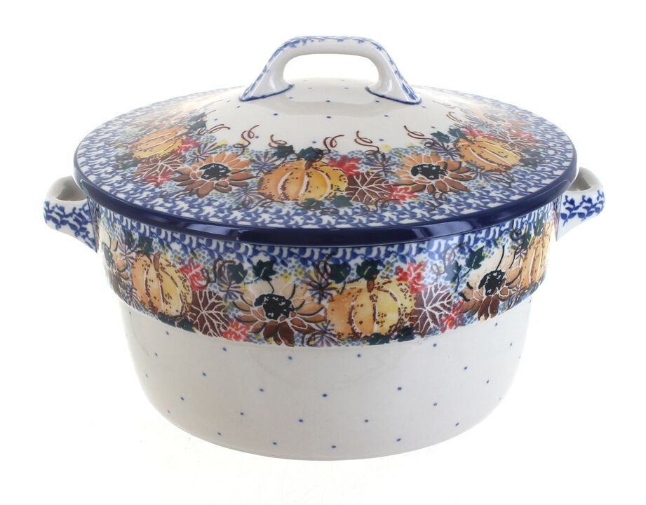 Blue Rose Polish Pottery Sapphire Fields Covered Round Baker