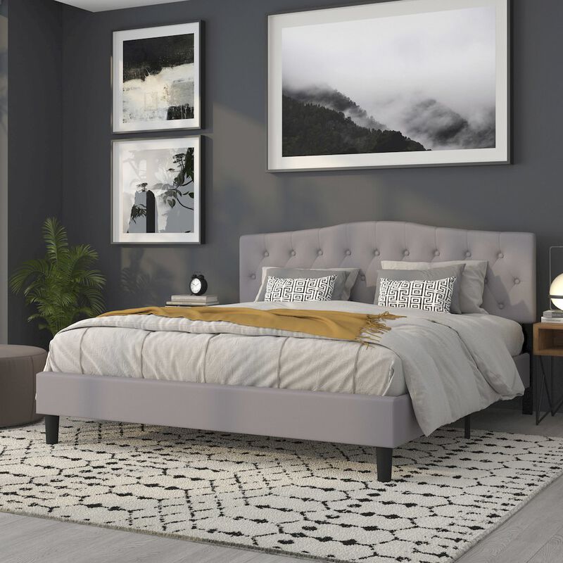 Flash Furniture Tufted Upholstered King Size Headboard in Light Gray Fabric image number 9