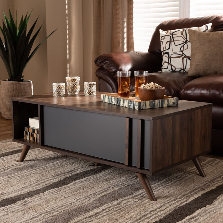 Baxton Studio Naoki Modern Two Tone Grey And Walnut Finished Wood 1 Drawer Coffee Table