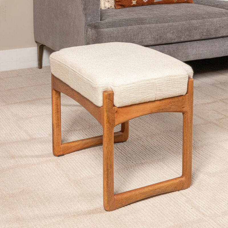 Mango Wood and Boucle Stool, Natural image number 1
