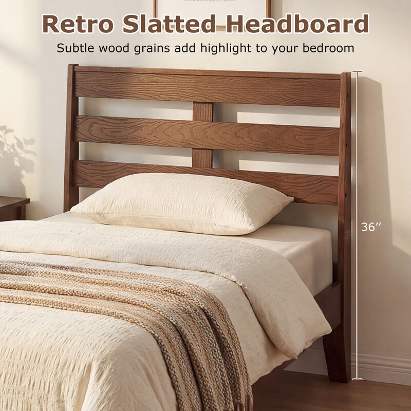 Twin Wooden Platform Bed Frame with Slatted Headboard Design image number 6