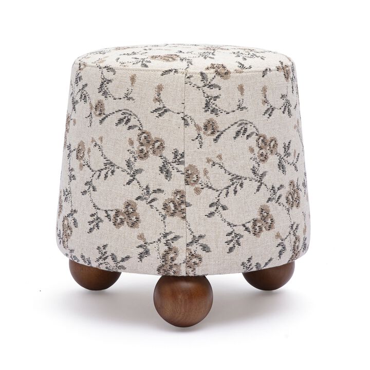 Jaine Beige Floral Jacquard Ottoman