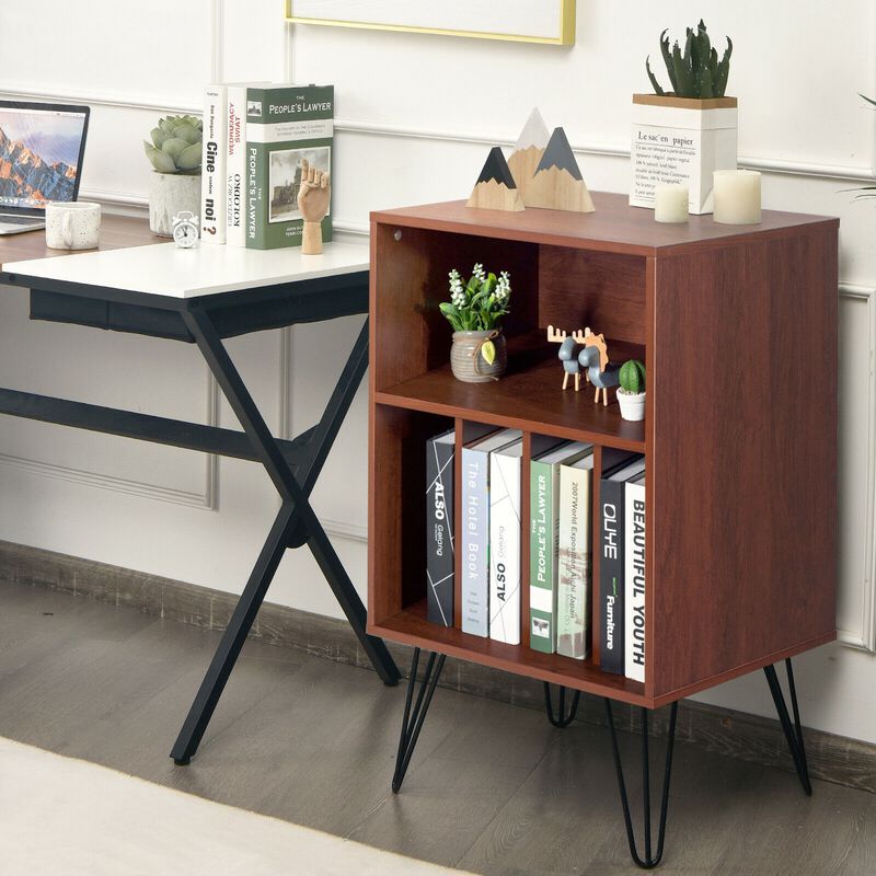 Freestanding Record Player Stand Record Storage Cabinet with Metal Legs