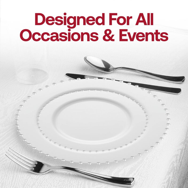 White with Silver Pearl String Round Plastic Wedding Value Set (30 Sets) image number 6