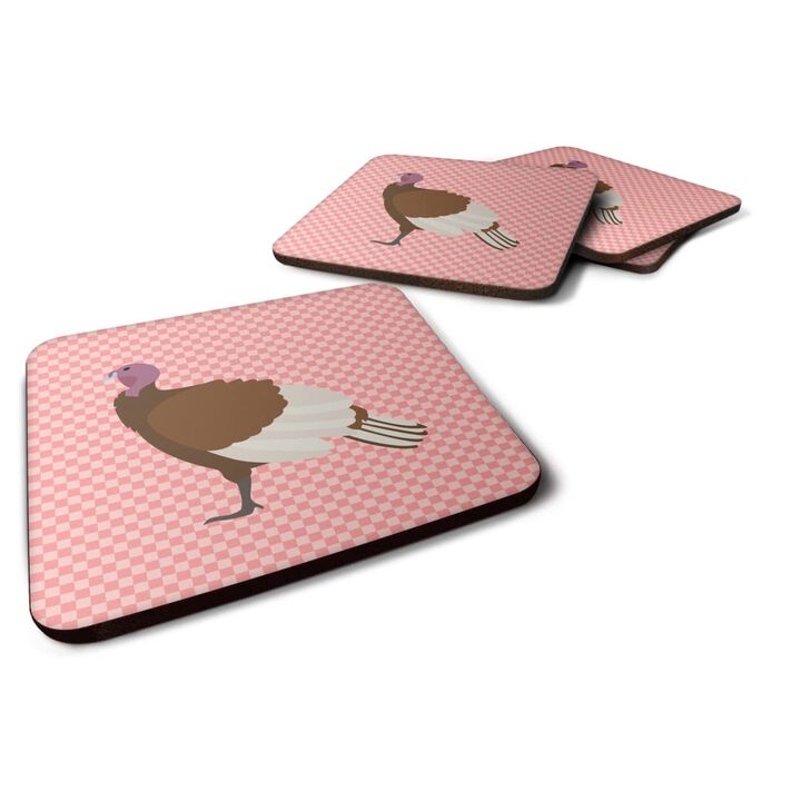 Caroline's Treasures Bourbon Red Turkey Hen Pink Check Decorative coasters, 3.5, Multicolor