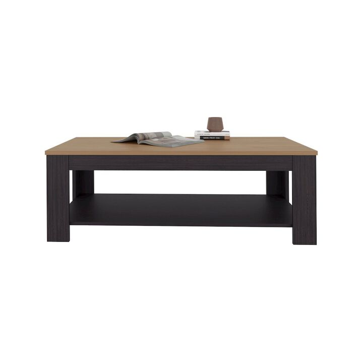 Tuhome Cecil Coffee Table with Open Storage Shelf for Decor, Modern Design, Natural Oak
