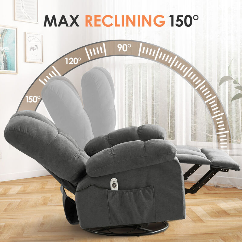 Swinging Recliner Massage Heated Sofa, With USB and 2 Cup Holders in Side Pockets