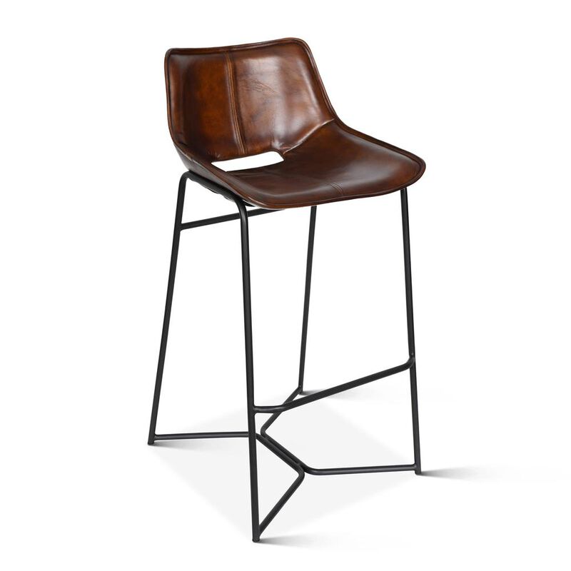 World Interiors Brisbane Stanley Bar Chair in Hand Washed Chestnut Leather
