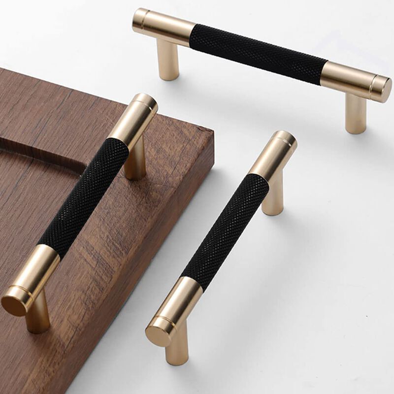 Westablize 50 Pack 3 3/4 Inch 96 mm Bar Cabinet Pulls Gold and Black Knurled Handles for Brushed Gold Drawer Pulls Cupboard Alum