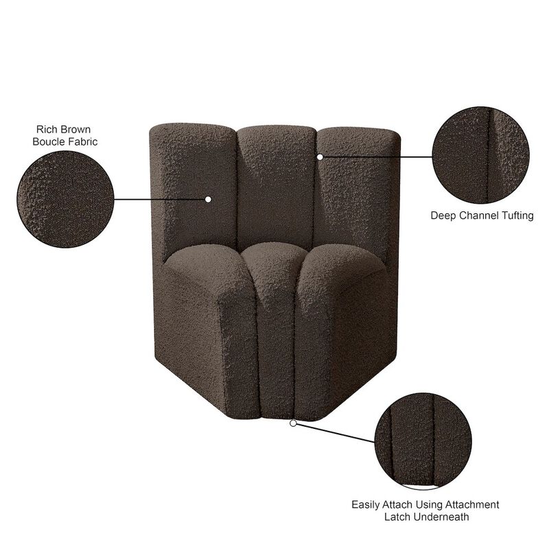 Meridian Furniture Arc Brown Boucle Fabric Curved Corner