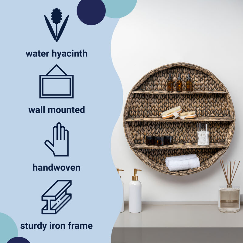 Annulus 3-Shelf Circular Handwoven Hyacinth Wall Rack