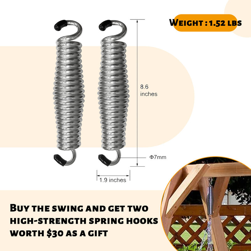 Mega Casa Wooden Porch Swing 2-Seater, Bench Swing with Cupholders, Hanging Chains and 7mm Springs, Heavy Duty 800 LBS, for Outdoor Patio Garden Yard (Brown)