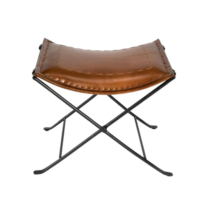 Starlight Canyon Home Brown Leather Vanity Stool &ndash; Small Sitting Stool for Bedroom or Entryway image number 4