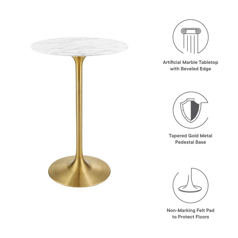 Modway - Lippa 28" Round Artificial Marble Dining Table Gold White image number 4