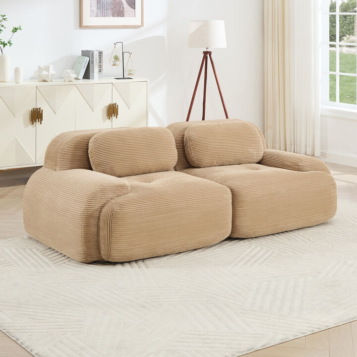 82 Inch Modular Corduroy Sofa, Curved Armrests, Anti-Slip Base, High-Resilience Cushion, No Assembly, for Audiovisual Room