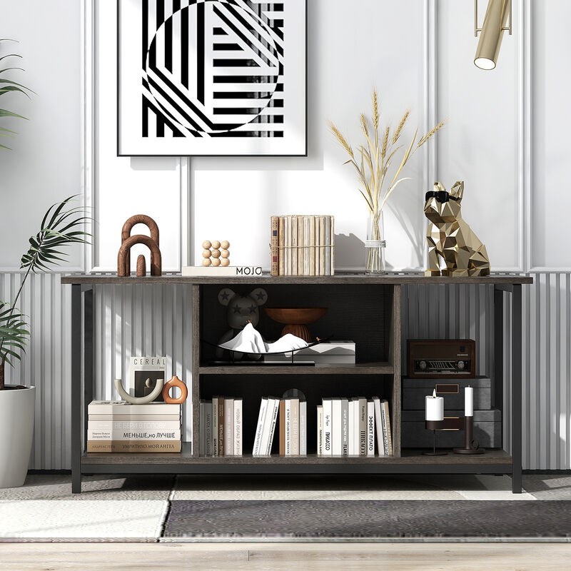 3-Tier TV Stand with Power Outlet USB and Adjustable Shelf-Grey