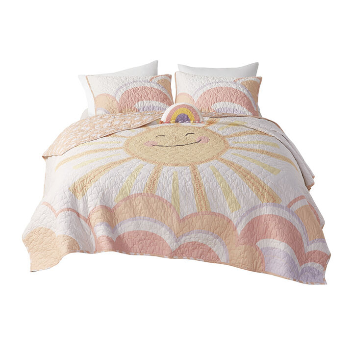 Gracie Mills Singleton Sunny Days Reversible Cotton Quilt Set with Throw Pillow