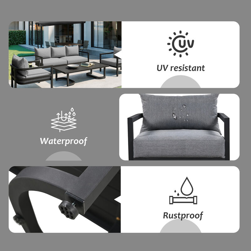 Merax Patio Conversation Set, Multi-Person Outdoor Steel Sofa Set, Waterproof, Anti-uv