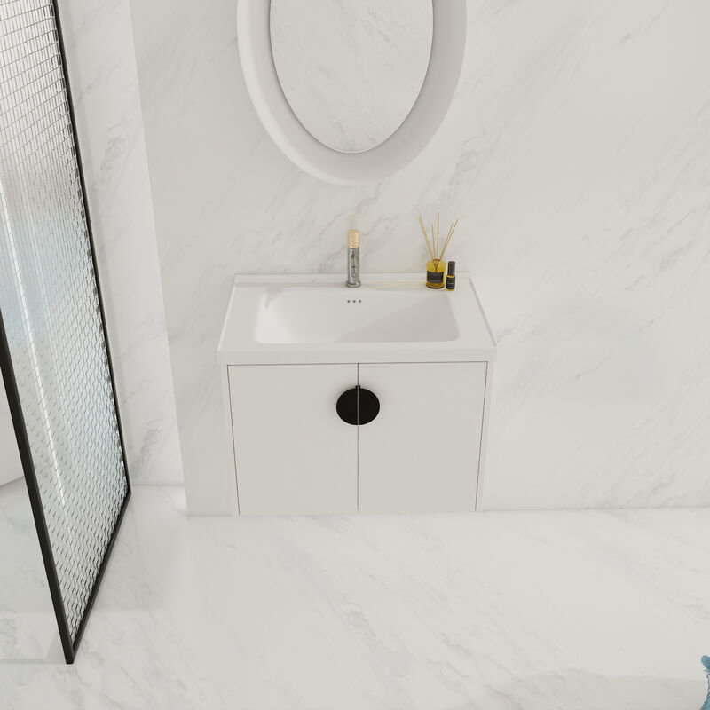 ELEMENT ACE Wall Mounted Bathroom Vanity with Ceramic Sink and Soft Close Doors image number 9