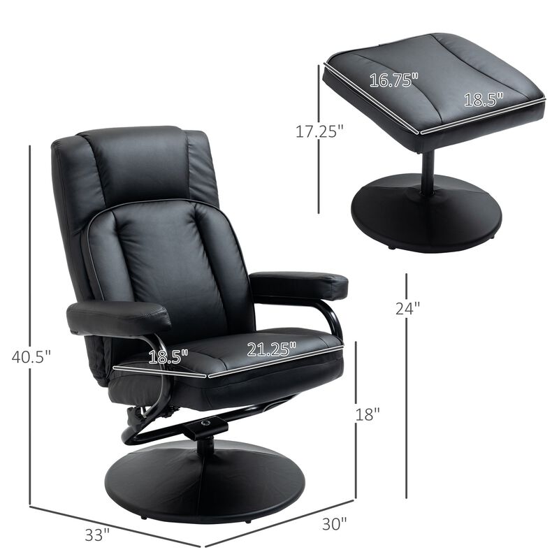 Swivel Recliner, Manual PU Leather Armchair with Ottoman Footrest for Living Room, Office, Bedroom, Black image number 3