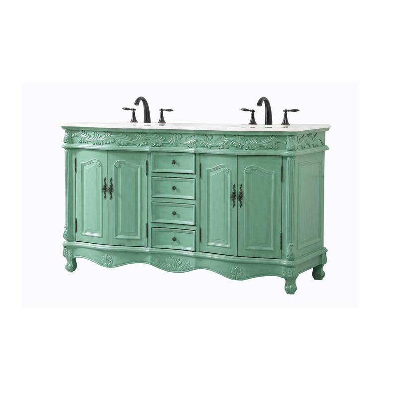 Elegant Kitchen and Bath 60 inch double Bathroom vanity in vintage mint