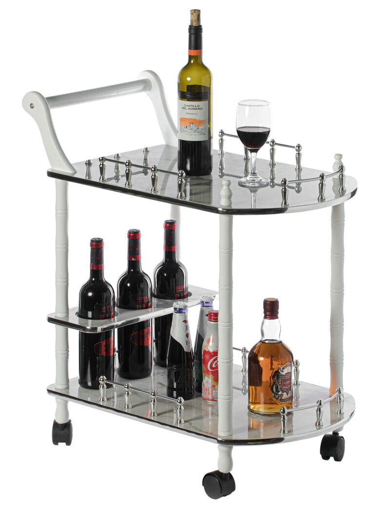 Serving Bar Cart Tea Trolley, 2 Tier Shelves on Rolling Wheels, Mobile Liquor Bar for Wine Beverage Drink Dinner Party, Utility Kitchen Storage Island Coffee Cabinet for Dining Living Room, Wood, Gray