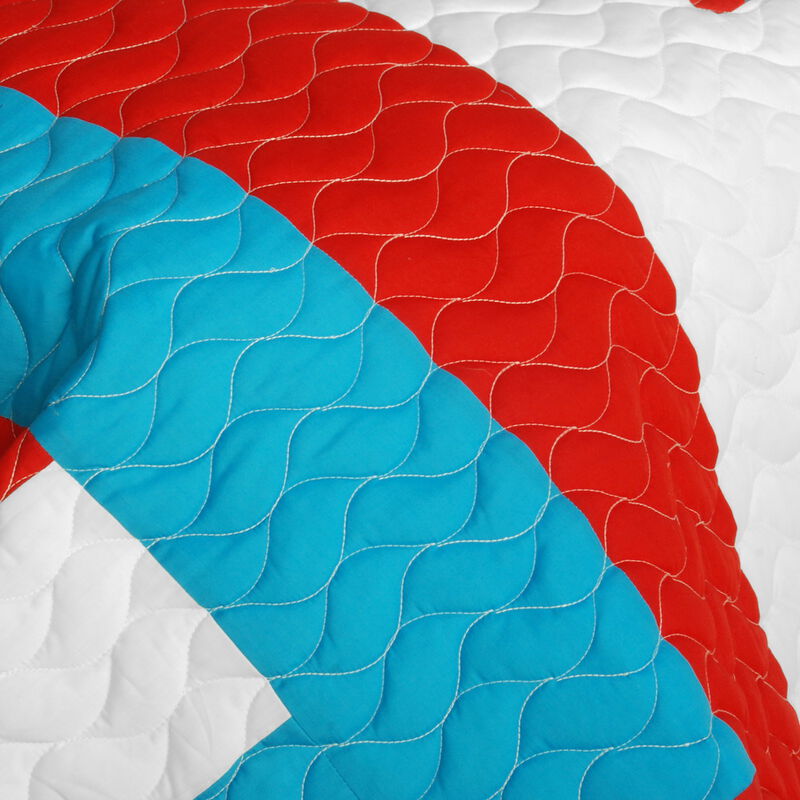 3 Piece Queen Size Patchwork Quilt Set with Quilted Stitching and Decorative Prints-Red image number 4